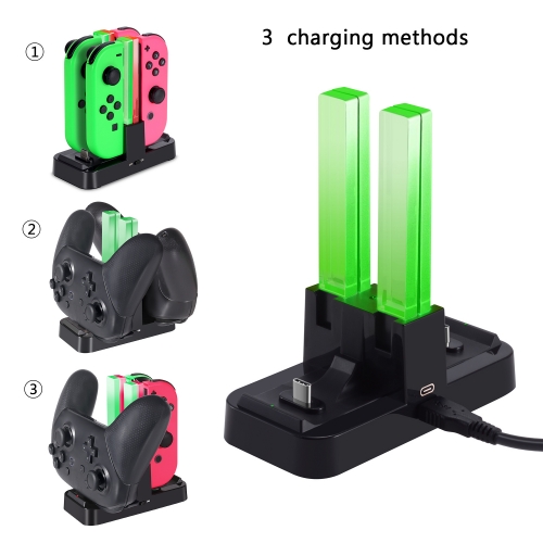 Nintendo Switch-Ladestation KINGTOP 6 in 1-Ladestation mit individueller LED-Anzeige und Typ-C-USB-Kabel für Joy-Con und Pro Controller